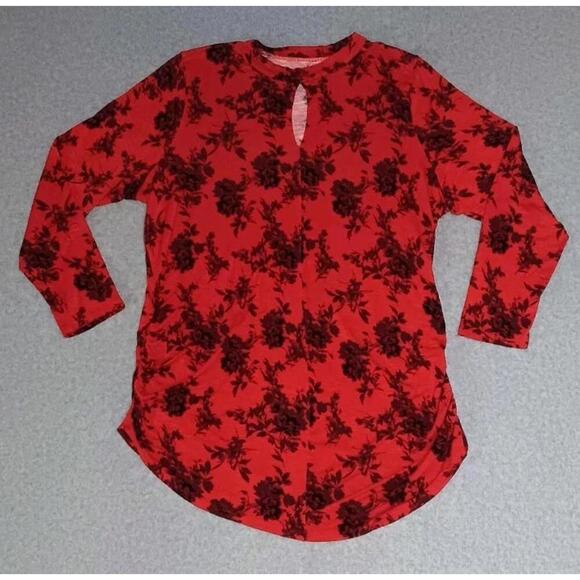Lane Bryant Dresses & Skirts - Lane Bryant Long Sleeve Keyhole Chest Dress Womens Size 26/28  Red Floral Fitted